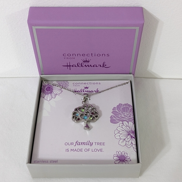 Crystal Tree Of Life Stainless Steel Pendant Necklace, NEW - Picture 3 of 4